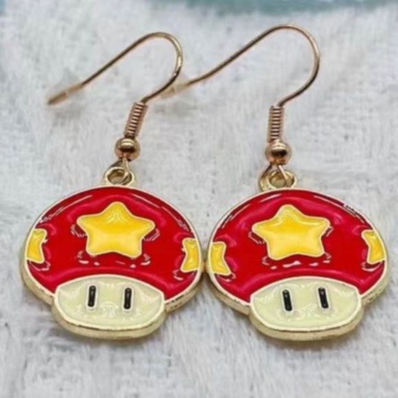Jewelry - E43 ❤️ Red Mushroom & Yellow Pentagram Pattern Earrings Jewelry